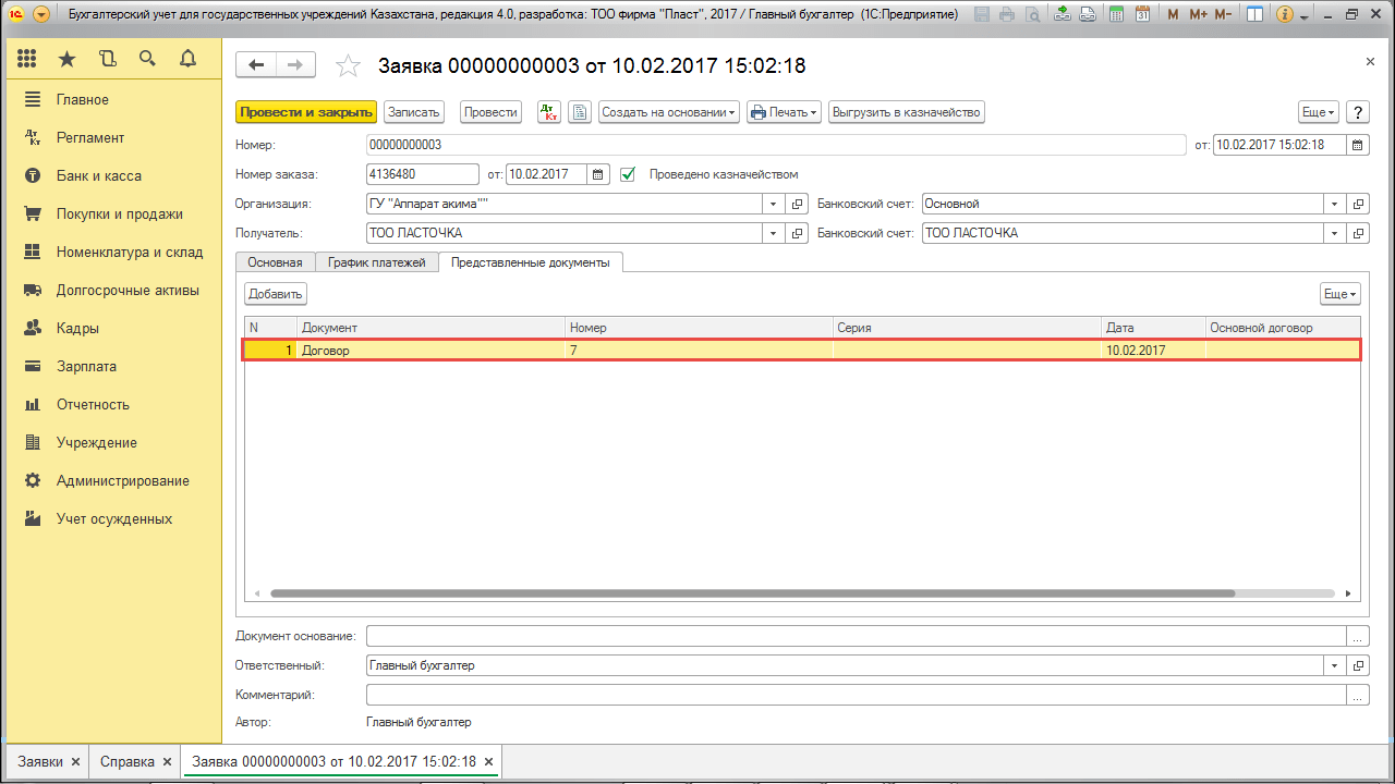 Представленные документы
