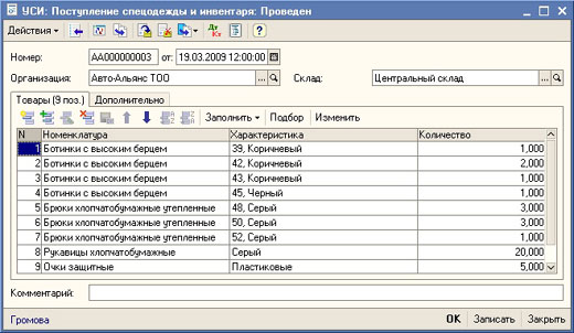 1С-Рейтинг: Учет спецодежды и инвентаря