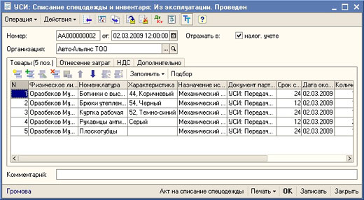1С-Рейтинг: Учет спецодежды и инвентаря